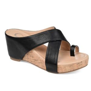 Journee collection Black Wedge Heel Sandals